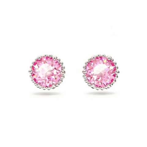 SWAROVSKI Birthstone stud earrings (Round cut, Dark Pink, Rhodium plated) - Khuyên tai, hình tròn, pha lê màu hồng đậm - JEWERY
