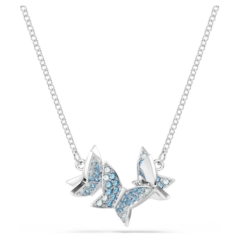 CHÍNH HÃNG - SWAROVSKI Idyllia Lilia necklace (Butterfly, Blue, Rhodium plated) - Dây cổ, chuyền hình bướm, pha lê trắng/xanh - JEWELRY NECKLACE