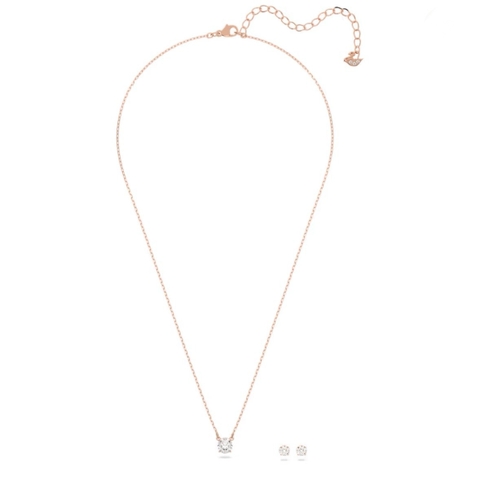 SWAROVSKI Stilla Attract set (Round cut, White, Rose gold-tone plated) - EARRINGS & NECKLACE - Khuyên tai + dây cổ - JEWELRY