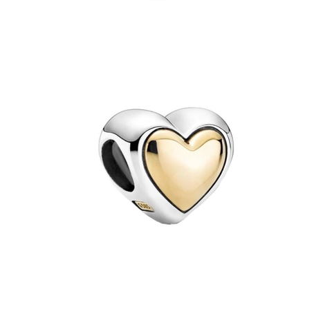 PANDORA Domed Golden Heart Charm “You Have a Heart of Gold” (Sterling silver, 14K Gold) - Hạt trang trí vòng tay hình trái tim vàng
