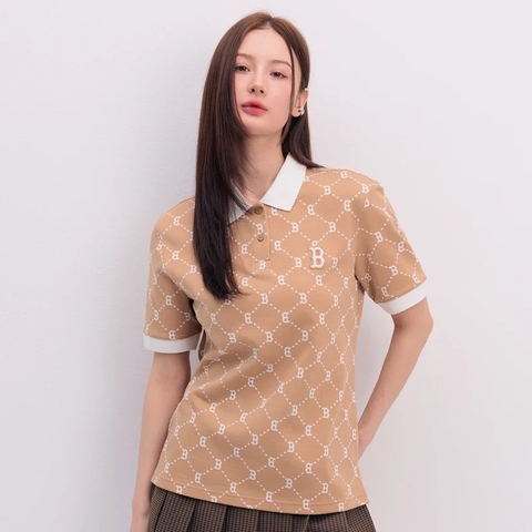 Áo MLB Women's Diamond Monogram Jacquard Collar Polo Shirt B BOSTON