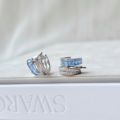SWAROVSKI Connexus hoop earrings (Mixed cuts, Blue, Rhodium plated) - Khuyên tai, vòng tròn đính pha lê xanh, trắng - JEWERY
