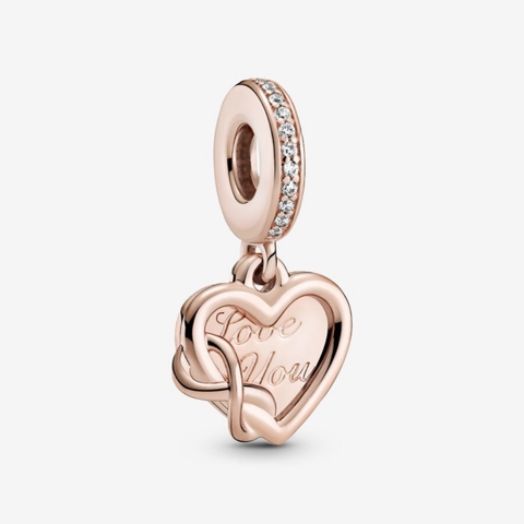 PANDORA Charm Moments LOVE YOU INFINITY HEART dangle (Silver Sterling, Rose-gold 14k plated, Zircona) - Hạt trang trí treo vòng tay hình trái tim vô cực, bạc 925, mạ vàng hồng 14k, đá CZ