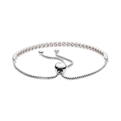 PANDORA Sparkling Strand Slider Bracelet Pink (Silver Sterling, Pink Zirconia) - Vòng/lắc tay dây rút bạc 925, đá CZ hồng - JEWELRY BRACELETS