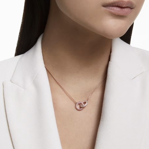 SWAROVSKI Dextera necklace (Intertwined circles, Pink, Rose gold-tone) - Dây cổ, dây chuyền, pha lê hồng, vòng tròn - JEWELRY NECKLACE