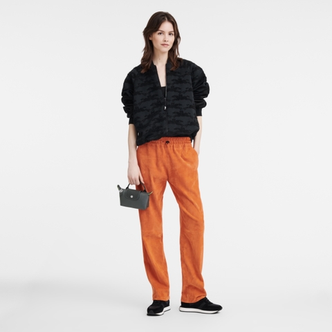 MINI SIZE - TÚI LONGCHAMP LE PLIAGE GREEN POUCH WITH HANDLE - GRAPHITE - Recycled Canvas - Túi xách màu xám than chì