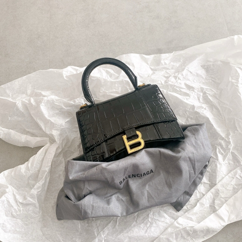 TÚI BALENCIAGA HOURGLASS XS CROC BLACK (da CROC)