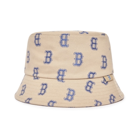[SALE] MLB MONOGRAM B BOSTON REDSOX BUCKET BEIGE - Mũ vành tròn, tone be