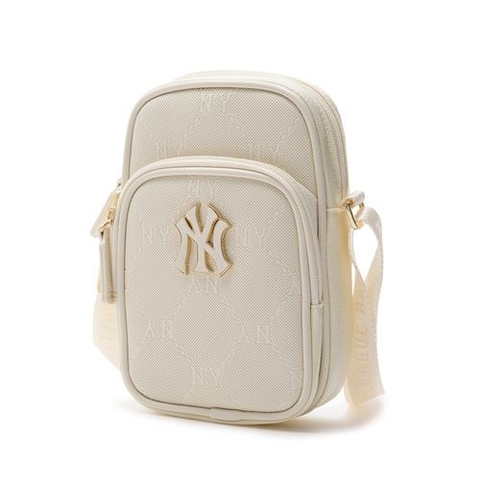 Túi MLB PU Diamond Monogram New York Yankees Cross Bag 7ACRMDD4N-50CRS Màu Trắng Kem