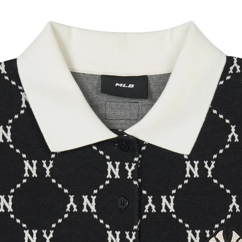 Áo MLB Women's Diamond Monogram Jacquard Collar Polo Shirt New York Yankees