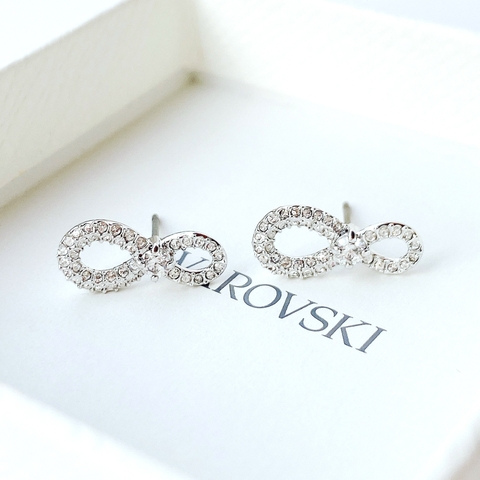 SWAROVSKI Hyperbola earrings (Infinity, White, Rhodium plated) - Khuyên tai, hình vô cực vĩnh cửu, màu trắng- JEWERY