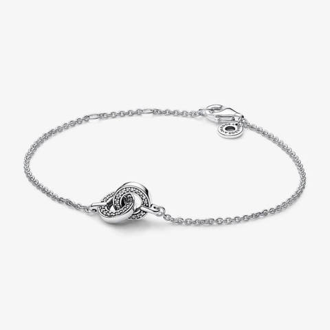 PANDORA Signature Intertwined Pavé Chain Bracelet (Sterling Silver, Zirconia) - Vòng/ lắc tay bạc 925, đính đá CZ