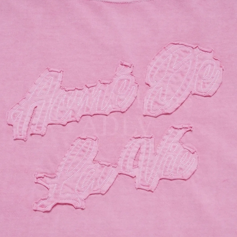 ADLV APPLIQUE LOGO PIGMENT TSHIRT PINK - Áo thun cổ tròn tay lỡ màu hồng