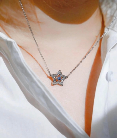 SWAROVSKI Stella pendant (Mixed cuts, Star, Blue, Rhodium plated) - Dây cổ, dây chuyền ngôi sao - SWAROVSKI - JEWELRY NECKLACE