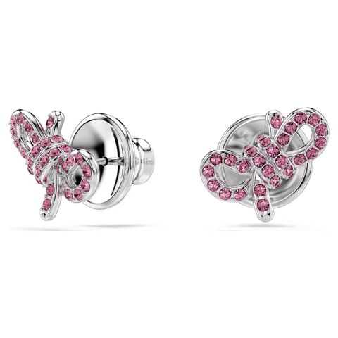 SWAROVSKI Lifelong Bow stud earrings (Bow, Pink, Rhodium plated) - Khuyên tai, hình nơ, pha lê hồng - JEWERY