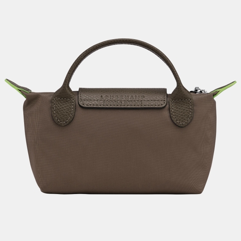 MINI SIZE - TÚI LONGCHAMP LE PLIAGE GREEN POUCH WITH HANDLE - TERRA - Recycled Canvas - Túi xách màu nâu đất