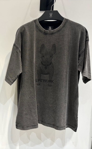 ÁO THUN LIFEWORK BULLDOG WASHING DARK GREY T-SHIRT - Áo thun cổ tròn tay lỡ màu xám đậm