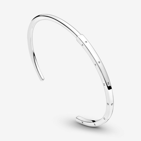 Pandora Signature I-D bangle (Silver Sterling) - Vòng/lắc tay bạc 925, dáng cứng - JEWELRY