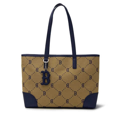 Túi MLB Diamond Monogram Jacquard Large Tote Bag Boston Red Sox Beige - Túi xách to màu nâu be