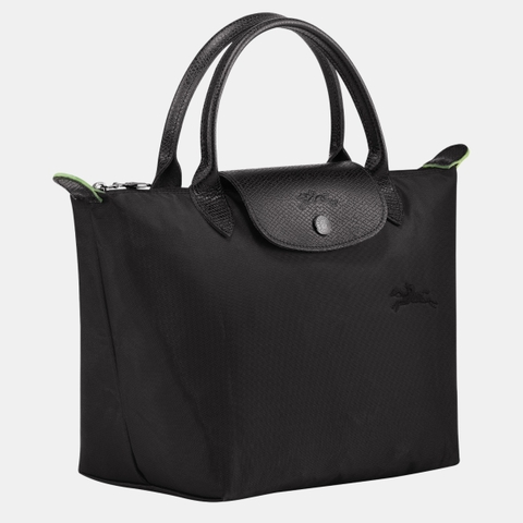SMALL SIZE - TÚI LONGCHAMP LE PLIAGE NOIR GREEN S HAND BAG - BLACK - Túi xách màu đen, quai nắp đen