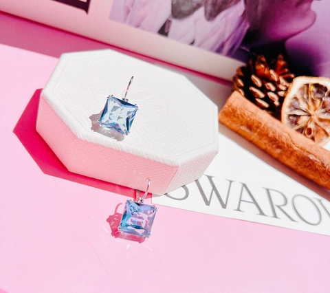 SWAROVSKI Millenia drop earrings (Square cut, Blue, Gold-tone plated) - Khuyên tai pha lê xanh biển - JEWELRY