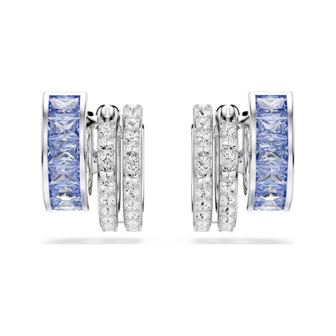 SWAROVSKI Connexus hoop earrings (Mixed cuts, Blue, Rhodium plated) - Khuyên tai, vòng tròn đính pha lê xanh, trắng - JEWERY
