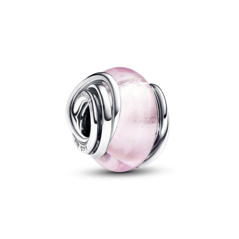 PANDORA Encircled Pink Murano Glass Charm (Silver Sterling) - Hạt trang trí vòng tay hình tròn, bạc 925, màu hoa hồng - JEWELRY