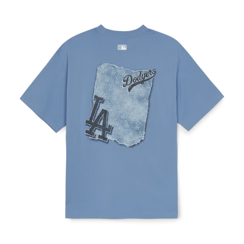 MLB Denim-like monotiv overfit functional short-sleeve T-shirt LA Dodgers Blue - Áo thun cổ tròn, tay lở màu xanh