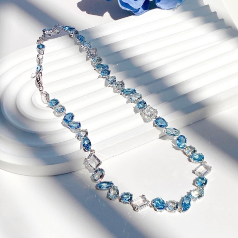 SWAROVSKI Gema necklace (Mixed cuts, Blue, Rhodium plated) - Dây cổ, dây chuyền SWAROVSKI - JEWELRY NECKLACE