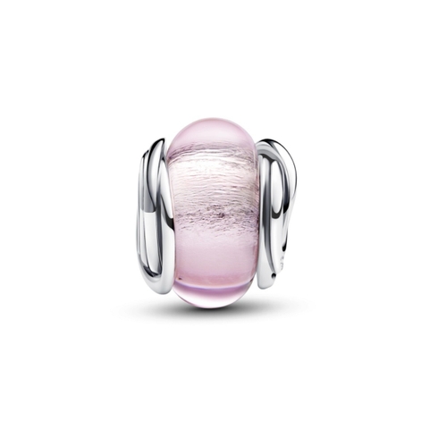 PANDORA Encircled Pink Murano Glass Charm (Silver Sterling) - Hạt trang trí vòng tay hình tròn, bạc 925, màu hoa hồng - JEWELRY