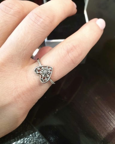 PANDORA Heart of Winter Ring (Silver Sterling, Clear Zirconia) - Nhẫn hình trái tim hoa tuyết, bạc 925, đá CZ trắng trong suốt - RINGS JEWELRY