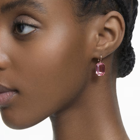 SWAROVSKI Millenia drop earrings (Octagon cut, Pink, Rose gold-tone plated) - Khuyên tai pha lê hồng - JEWELRY