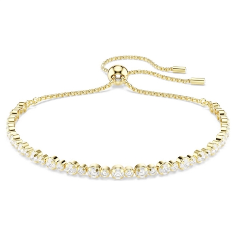 CHÍNH HÃNG - SWAROVSKI Matrix Tennis bracelet (Round cut, White, Gold-tone plated) - Vòng, lắc tay, đính đá pha lê trắng, mạ tone gold - JEWELRY BRACELET
