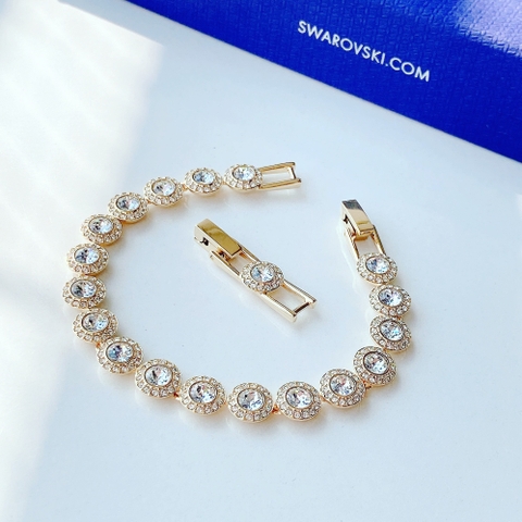 SWAROVSKI Una Angelic Tennis bracelet (Round cut, Pavé, Medium, White, Gold-tone plated) - Vòng/lắc tay pha lê trắng, dây vàng - JEWELRY