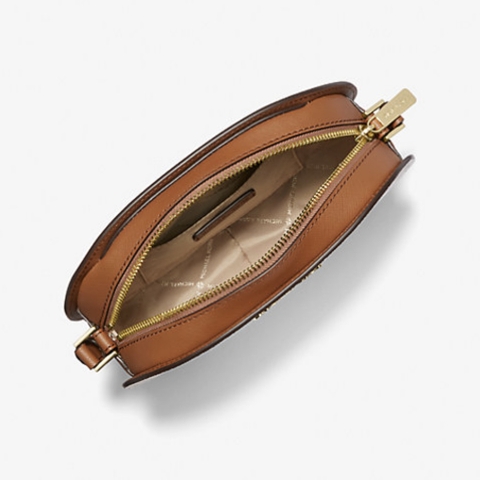 Túi Michael Kors MK Jet Set Travel Medium Signature Logo Crossbody Bag Brown - Túi đeo chéo, dáng oval tròn, màu nâu
