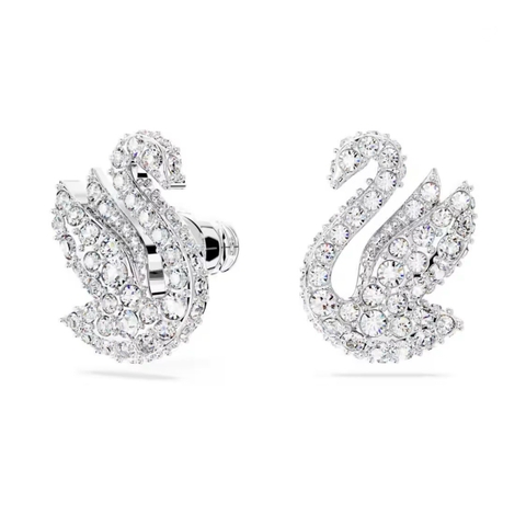 SWAROVSKI Swan stud earrings (Swan, White, Rhodium plated) - Khuyên tai thiên nga trắng - JEWERY