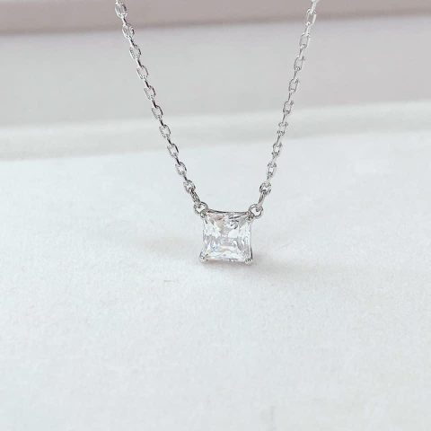 SWAROVSKI Attract necklace (Square cut, White, Rhodium plated) - Dây cổ, dây chuyền pha lê vuông trắng - JEWELRY NECKLACE