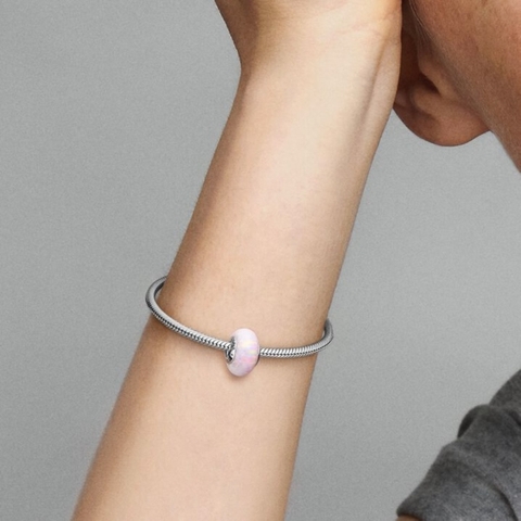 PANDORA Opalescent Pink Charm (Silver Sterling, Opal Lap-created) - Hạt trang trí vòng tay hình tròn thuỷ tinh, bạc 925, đá Opal nhân tạo màu hồng