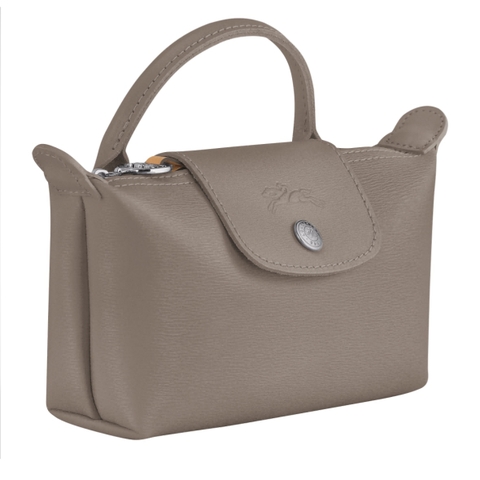 MINI SIZE - TÚI LONGCHAMP LE PLIAGE CITY POUCH WITH HANDLE - Taupe - Canvas - Túi xách màu be xám, chất da