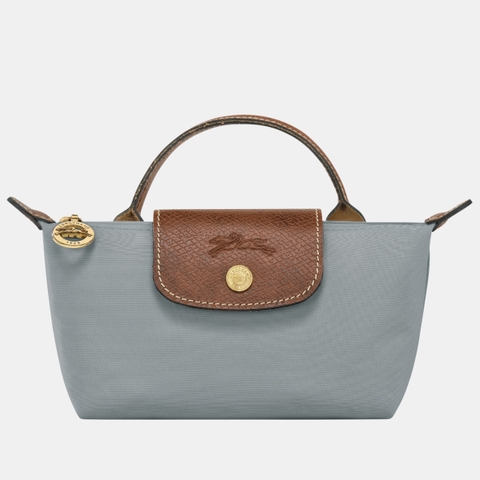 MINI SIZE - TÚI LONGCHAMP LE PLIAGE ORIGINAL POUCH WITH HANDLE - STEEL - Recycled Canvas - Túi xách màu xanh xám