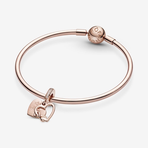 PANDORA Charm Moments LOVE YOU INFINITY HEART dangle (Silver Sterling, Rose-gold 14k plated, Zircona) - Hạt trang trí treo vòng tay hình trái tim vô cực, bạc 925, mạ vàng hồng 14k, đá CZ