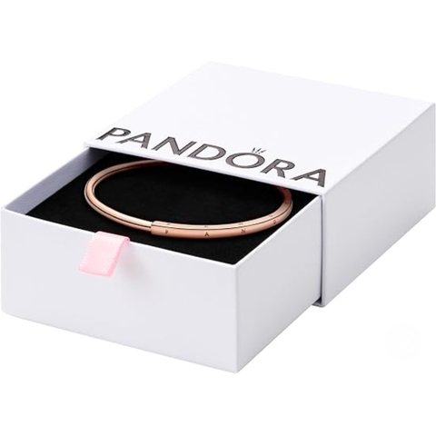 Pandora Signature I-D bangle (Silver Sterling / 14k Rose-gold plated / 14k gold plated) - Vòng/lắc tay bạc 925 / hỗn hợp kim loại mạ vàng - vàng hồng 14k, dáng cứng - JEWELRY