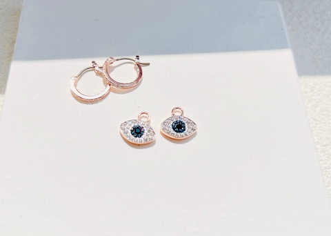 SWAROVSKI Symbolica hoop earrings (Evil eye, Blue, Rose gold-tone plated) - Khuyên tai pha lê, hình biểu tượng mắt - JEWERY