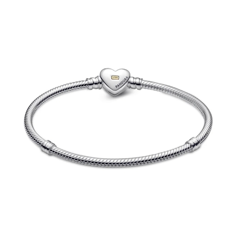 CHÍNH HÃNG - PANDORA Domed Golden Heart Clasp Snake Chain Bracelet (Silver Sterling, 14k Gold) - Vòng/lắc bạc 925, khoá trái tim phối vàng 14k, dáng mềm - JEWELRY