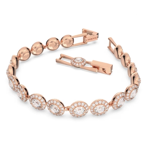 SWAROVSKI Una Angelic Tennis bracelet (Round cut, Pavé, Medium, White, rose gold-tone plated) - Vòng/lắc tay pha lê trắng, dây vàng hồng - JEWELRY
