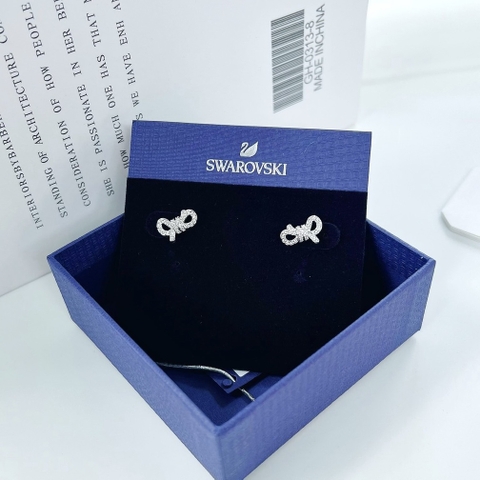 SWAROVSKI Lifelong Bow stud earrings (Bow, White, Rhodium plated) - Khuyên tai pha lê hình nơ trắng - JEWERY