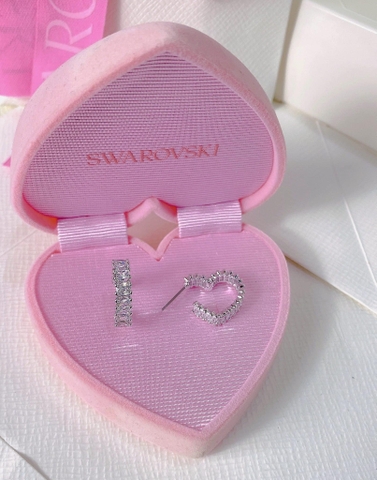 SWAROVSKI Matrix hoop earrings (Heart, Small, White, Rhodium plated) - KHUYÊN TAI HÌNH TRÁI TIM - SWAROVSKI - JEWELRY