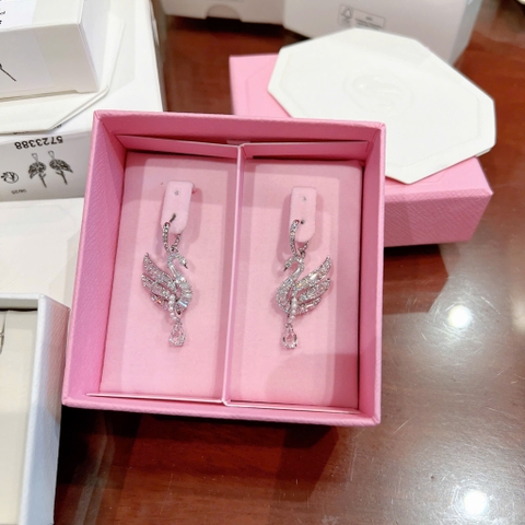 SWAROVSKI Swan earrings (Swan, White, Rhodium plated) - Khuyên tai, thiên nga, đính pha lê trắng - JEWERY