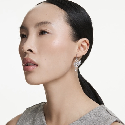 SWAROVSKI Swan earrings (Swan, White, Rhodium plated) - Khuyên tai, thiên nga, đính pha lê trắng - JEWERY