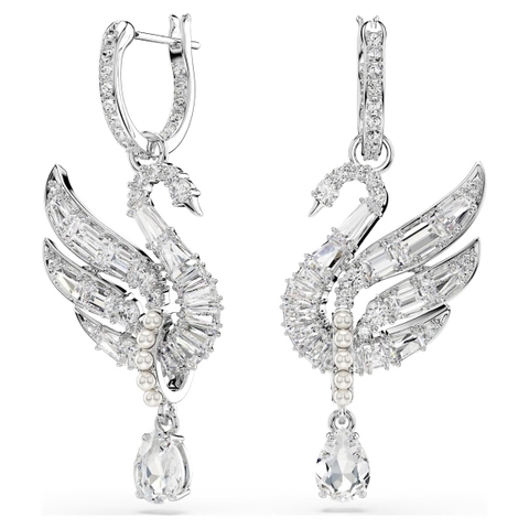 SWAROVSKI Swan earrings (Swan, White, Rhodium plated) - Khuyên tai, thiên nga, đính pha lê trắng - JEWERY